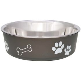 Loving Pets Stainless Steel & Espresso Dish with Rubber Base